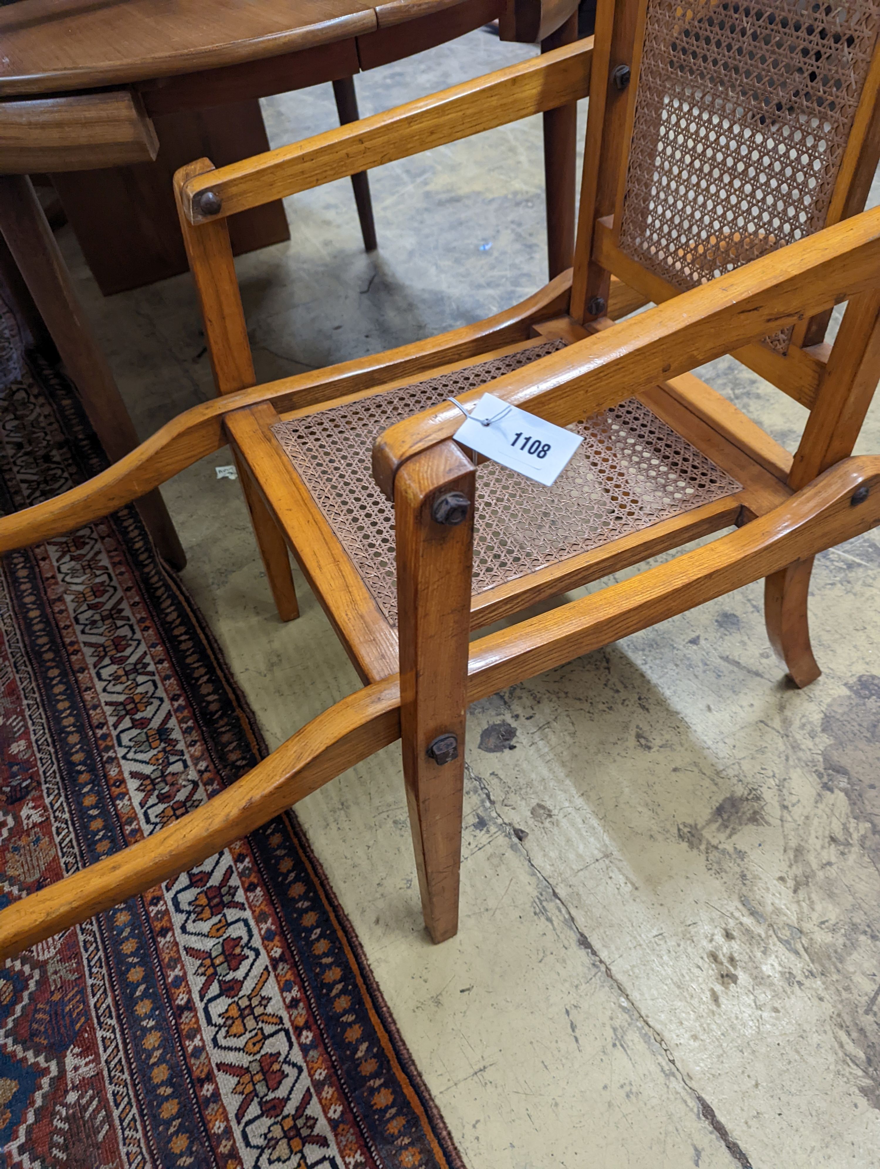 A late Victorian Leveson & Sons caned oak folding invalid's chair